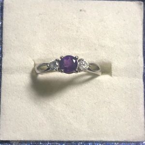 Amethyst with 2 cubic zirconia accents silver ring
